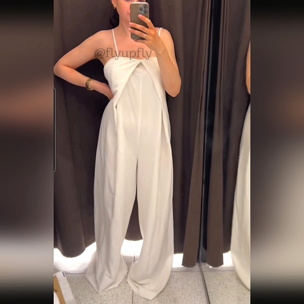 ZARA STRAPLESS LINEN BLEND JUMPSUIT WHITE - Picture 12 of 15